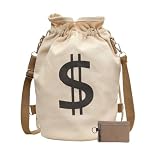 Money Bag Backpack, Canvas Drawstring Bag with Coin Pouch and Dollar Sign