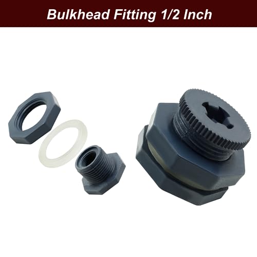 Image of 2pcs NPT1 /2 PVC Bulkhead Fitting with Plugs, 1 /2 Inch Plastic Water Tank Connector Threaded Thru-Bulk Pipe Fittings for Rain Barrels, Aquariums, Bucket Hose Adapter, Ponds, Pools