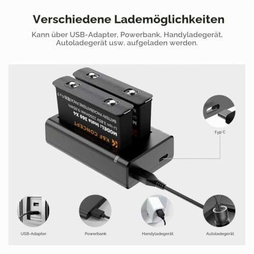 K&F CONCEPT 2er-Pack Akku 2350mAh + Dual Slot LED Ladegerät, USB-C/Micro USB, voll entschlüsselt ohne Pop-up… – Ansicht 4