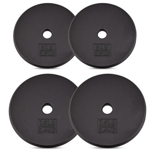Image of Yes4All Standard Weight Plates, 1-Inch Cast Iron Barbell Weights, Wide Range 5-50 LB, Ideal for Strength Training & Workout Routine, Available in Single, Pair & Set of 4