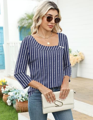 Image of LOMON Womens 3 /4 Length Sleeve T Shirts Asymmetrical Neck Tops Business Blouses for Women Fashion 2026