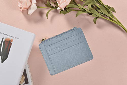 Image of Womens Slim RFID Credit Card Holder Mini Front Pocket Wallet Coin Purse Keychain (Lichee Light Blue)