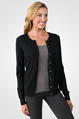 Image of JENNIE LIU Women's 100% Cashmere Button Front Long Sleeve Crewneck Cardigan Sweater