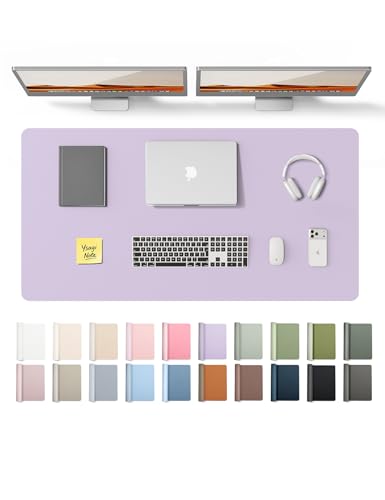 Image of YSAGi Leather Desk Protector, Office Mat, Large Mouse Mat, Non-Slip PU Leather Blotter, Laptop Desk Pad, Waterproof Writing Pad for Office and Home (Light Purple, 47.2 inch x 23.6 inch)