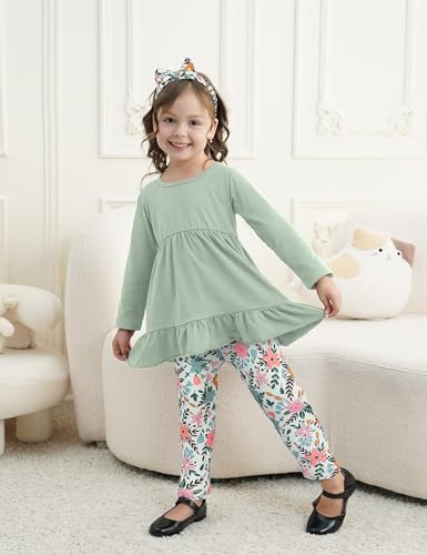 Image of Toddler Girl Clothes Long Sleeve Ruffle Dress Top and Jeans Pants Toddler Girl Fall Outfits