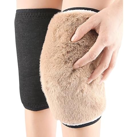 PURFUN Thermal Faux Fur Fleece Knee Braces Leg Warmers, Men Women Winter Cozy Warm Knee Pads Wraps Leg Sleeves Support Adjustable Knee Warmer for Ski Cycling Dance Runing Arthritis Tendonitis Cover