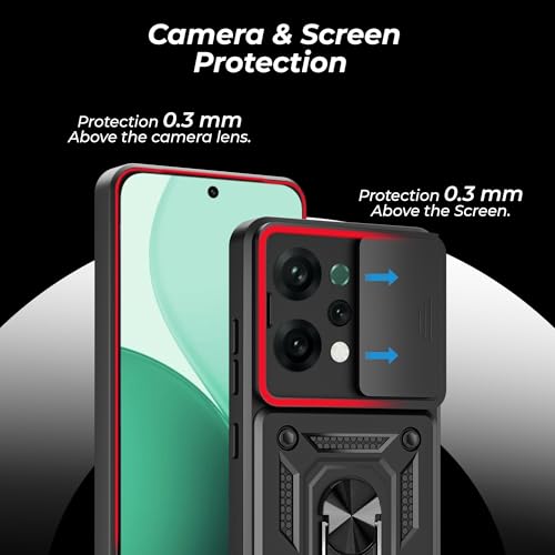 Image of A rtistque Armor Bumper Back Case Cover for Oppo Reno 14 5G | Stylish Ring Holder & Inbuilt Stand | Sliding Camera Cover | Shockproof TPU Protective Design | Oppo Reno 14 Back Cover - Black