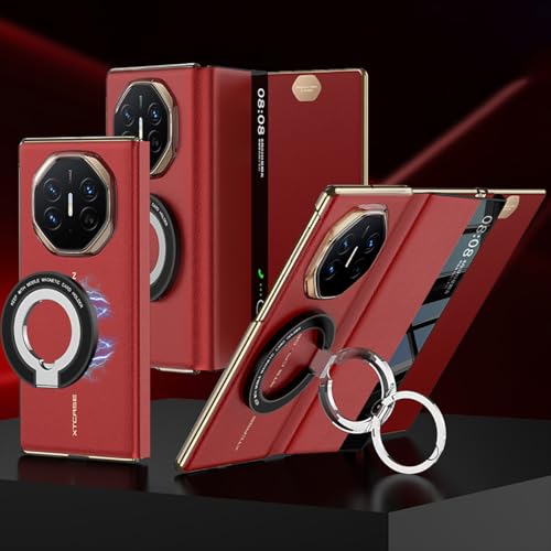 COQUE Étui en Cuir à Rabat pour Huawei Mate XT, Support Pliable avec Anneau, de téléphone Pliable à Rabat pour Huawei Mate XT-Rouge