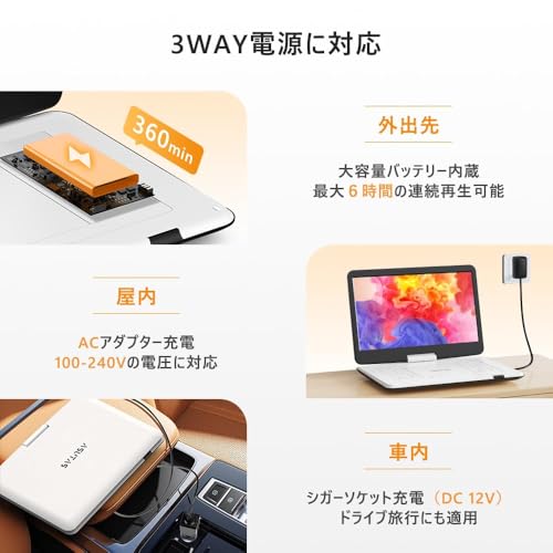 【新機種】 ASUTAS ポータブルdvdプレーヤー 17.9型 液晶 14インチ超大画面 内蔵ダブルスピーカー 5000mAh大容量充電式バッテリー 6時間連続再生 折りたたみ 高耐久性 270°回転 車載 操作簡単 USB SDカード対応 AV入出力 TV同期可能 ラストメモリー機能 リモコン付き 持ち運び 旅行 海外 飛行機 車内 お自宅 日本語説明書付き 一年保証 白