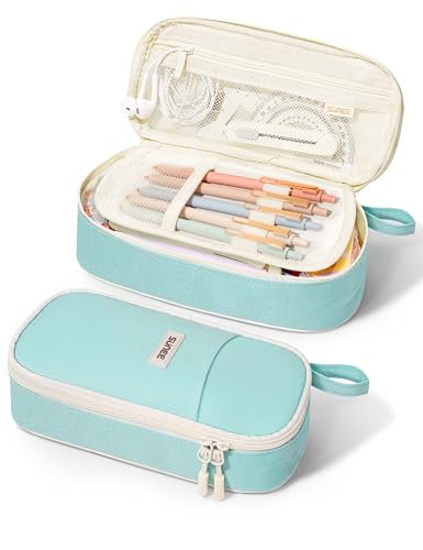 Image of SUNEE Cute Pencil Case, Aesthetic Pen Pouch, Colored Large Pencil Bag with Zipper, Kawaii Stationery Storage and Organizer, School Supplies for Teen and Adult Girls, Mint Green
