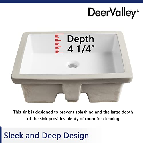 Deer Valley DV-1U201 Deervalley Rectangular Undermount Bathroom Sink,19.72 Inchx15.59 Inchx6.54 Inch Modern Vessel Sink White Undermount Bathroom Sink Rectrangle Porcelain Ceramic Lavatory Vanity Vessel Sink thumb #6