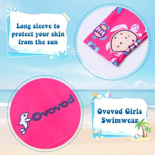 Image of Girls Swimsuit Two Piece Rash Guard Set for 4-14 Years UPF 50+ UV Protective Long Sleeve Swimwear
