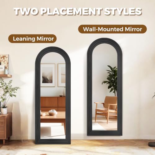 Image of 58x22 Arched Full Length Mirror, Solid Wood 3 Layer Frame, Black