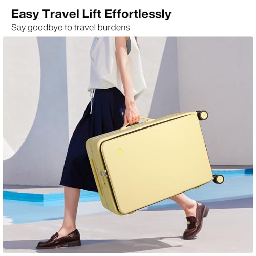 Image of mixi 26 Inch Large Checked Luggage PC Hard Shell Suitcase Top Opening Aluminum Frame Travel Suitcases with Wheels, Lark Yellow
