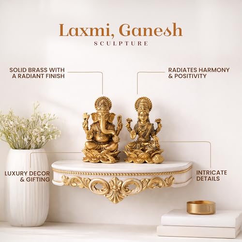 Image of Habere India-All the Cultures Fabricating India Brass Lakshmi Ganesh Idol Set for Pooja Room | Pure Brass Lakshmi Ganesh Murti for Home | Decorative Statue for Mandir (Design09: L4.5 x W4 x H6 cm)