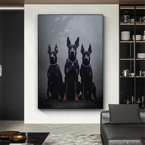 Affiche de mode Doberman noir et blanc deco design pour salle de bain minimaliste 30x40
