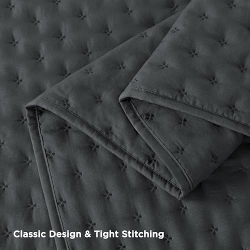 Image of Andency Dark Grey King Size Quilt Bedding Set (106x96 Inch), 3 Pieces Soft Lightweight Bedspread Coverlet, Drak Gray Boho Summer Quilt King Size for All Season(1 Quilt, 2 Pillow Shams)
