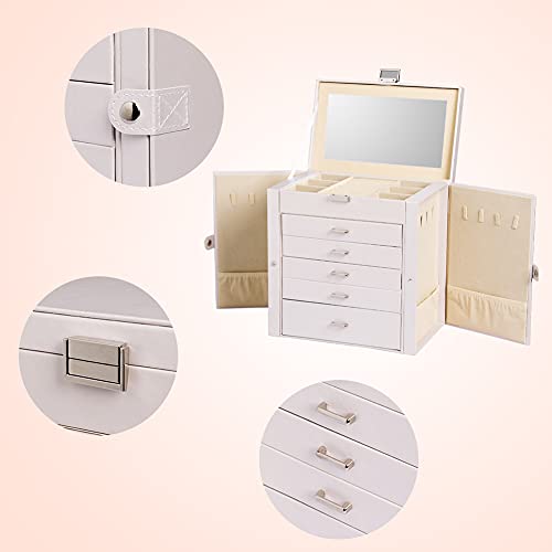 Frebeauty LARGE JEWELRY BOX WHITE Large Jewelry Box,6-Tier Pu Leather Jewelry Organizer,Multi-Functional Storage Case thumb #3