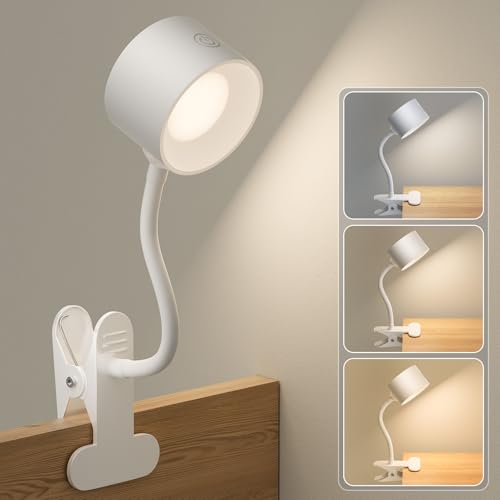 Jplednas クリップライト充電式 LED 読書灯 ベッドライト 作業灯 タッチ操作 調光調色 2600mAh大容量バッテリー 長時間照明（最高輝度 5 時間/最低 30 時間） コードレス 省エネ 目に優しい 無頻閃｜Type-C充電｜読書/ベッド/作業用 ホワイト