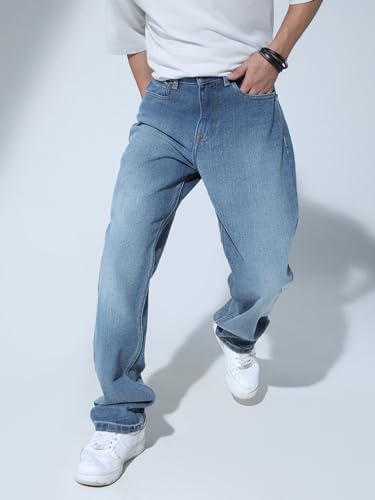 Image of Hubberholme Men Blue Cotton Straight Fit Casual Jeans