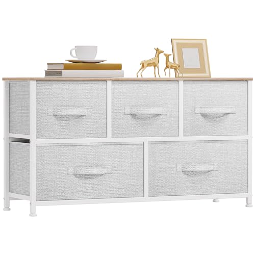 DWVO 5 Dresser for Bedroom, Storage Dresser with 5 Drawers, Wide Storage Tower, Chest of Drawers for Closet, Living Room