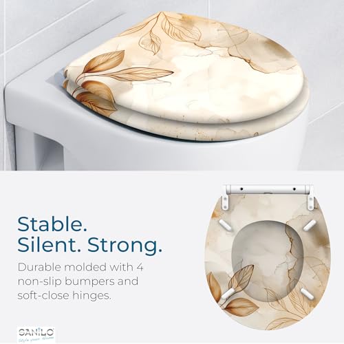 Image of Sanilo Wooden Toilet Seat with Quick Release & Soft Close [ROUND] - Decorative & Slow Close Molded Wood Seat - With One Click for Easy Installation & Cleaning - With Adjustable Fit (Faylora)