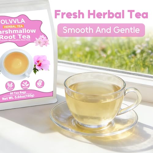 Image of Olvvla - Marshmallow Root Tea Bags - 80 Count - Sifted Althaea Officinalis | Sliced dried marshmallow root herbal tea with mild smooth taste, gentle soothing for throat & gut daily sipping