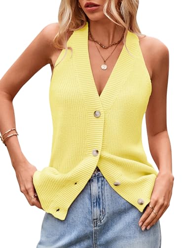 Image of Women Sweater Vest Button Down V Neck Knit Tank Top Sleeveless Cardigans