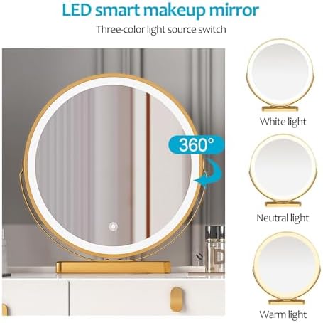 Makeup Table with Flip Top Mirror and Removable Storage Padded Seat Stool Led Smart Glass Dressing Table Chair Set,Luxury Makeup Vanity Set with LED Smart Mirror, Glass Top & Drawers, Stylis image 5