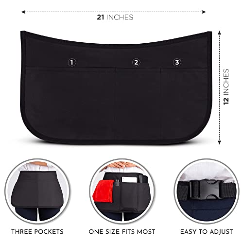 Supplymaid Waterproof Server's Apron With 3 Pockets & Buckle Waist Closure - Black Waitress Stain-Proof Bistro Bartender Canvas Work Aprons Holds Pens, Notepads, Straws, Server Book, Bar Towel, Tips #TOP4