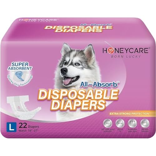 Honey Care All-Absorb Disposable Female Dog Diapers L Size, Improved Bigger Size, 22 Count, Super Absorbent, Breathable, Wetness Indicator, Packaging May Vary Large (Pack of 1)