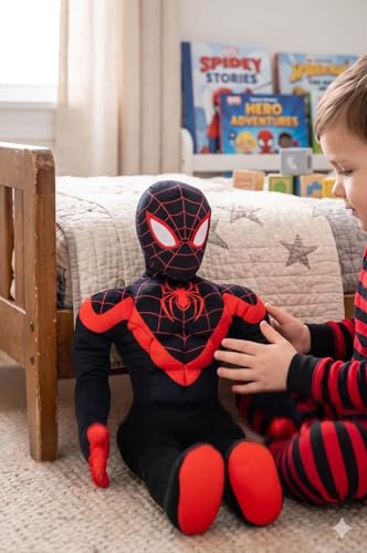 Image of Marvel Spider-Man Miles Morales Plush Pillow Buddy, Kids Character Pillow for Bedroom and Playroom, Soft Polyester Superhero Plush Toy for Naptime, Bedtime and Travel