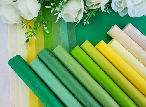 HukDok Hojas de fibra natural de papel de morera Unryu Kozo Tissue Washi Crafts Art Origami Suppliers DIY Card Making Scrapbook, papel decorativo para manualidades (papel de tono verde)