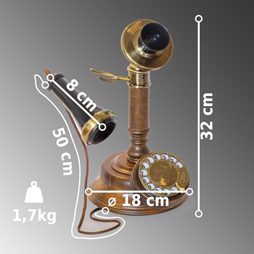 Opis 1921 Cable Modelo C: El Telefono Vintage Fijo Rotativo Sobremesa en Estilo Candelabrio Antiguo Clasico Hecho de Madera - imagen 5