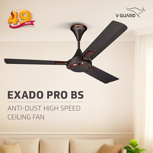 Image of V-Guard Exado Pro BS High Speed Ceiling Fan For Home | BEE 1 Star Rating | 370 RPM | Dust Repellent Technology | Easy to Clean | Choco Brown Matte |1200 mm