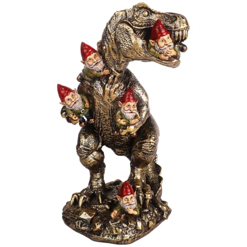 Image of T-Rex Eating Mini Gnome Statue Whimsical Home Decor