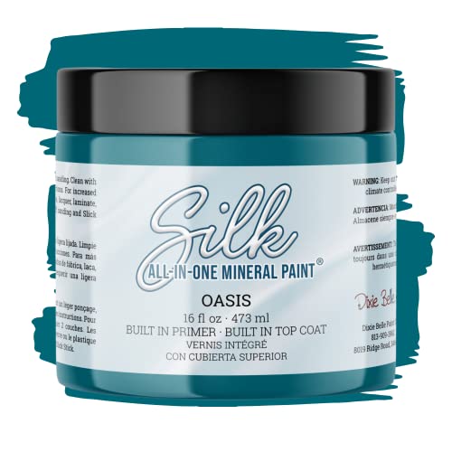 Dixie Belle Silk All-in-One Mineral Paint - Oasis (16oz) - Dark Teal Water Based Built-In Primer + Topcoat for Wood + Metal - Durable Furniture Paint - Low Reflective Finish - Made in the USA