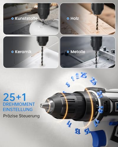 VIWKO 12V Akkuschrauber, Akkuschrauber Klein, 25+1 Drehmomenteinstellung Akkubohrer, 98tlg Zubehör, LED-Licht, 10mm Bohrfutter, 25Nm Drehmoment, 2000 mAh Akku, Akku Bohrschrauber für Reparatur & DIY 5