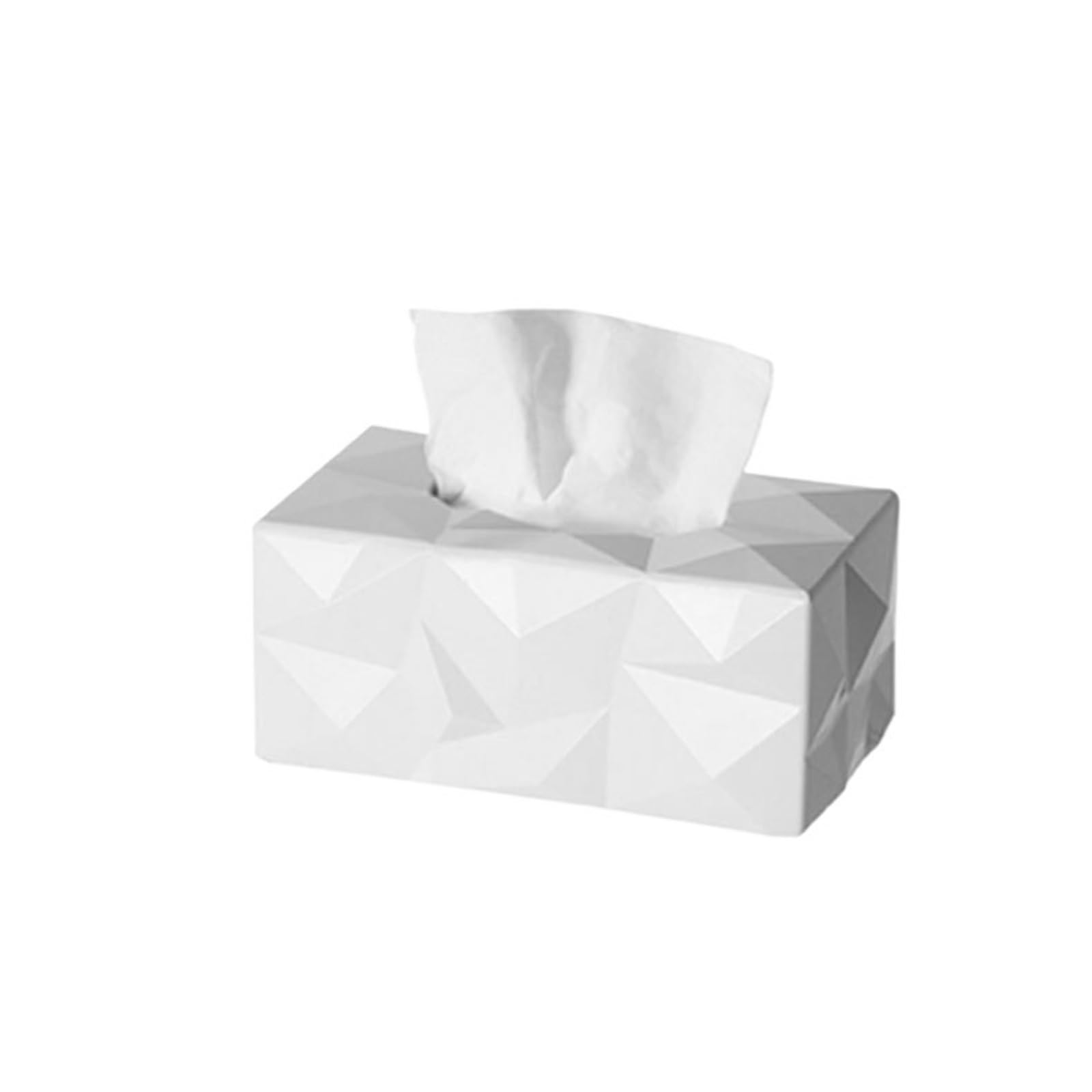 Tissue Case Rectangular Napkin Facial Tissues Holder Dispenser Home Office Car Tissue Box Cover Decorative Container Tissue Dispenser(White)