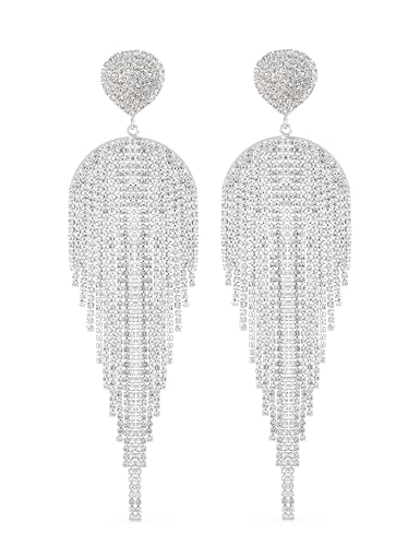 Image of Rubans Long Dangler Earrings Crystal & American Diamond Zirconia Jewellery Gift for Women & Girls