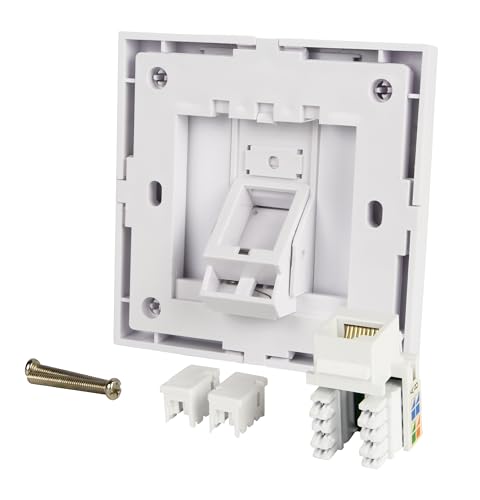 Labgear Single Angle Keystone Ethernet Socket CAT5e RJ45 Faceplate, 1-Gang Wall Socket - White with Colour-Matched Inserts 86x86mm