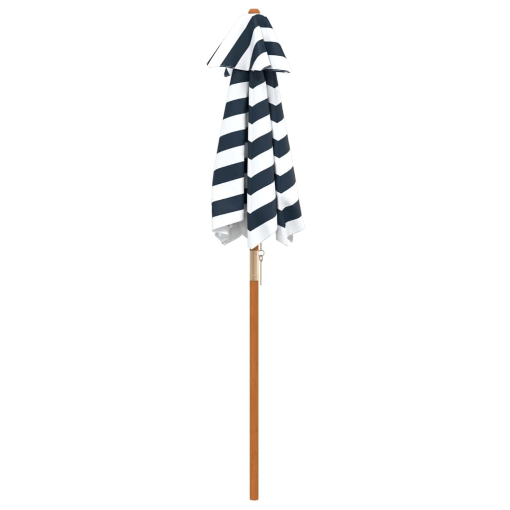 Ombrellone con palo in legno, diametro 120 x 140 cm, piccolo ombrellone da giardino blu e bianco, rotondo con 6 stecche in legno, per terrazza, giardino e tavolo da picnic