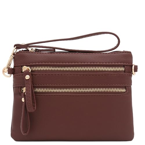 Image of FashionPuzzle Multi Zipper Pocket Small Wristlet Crossbody Bag