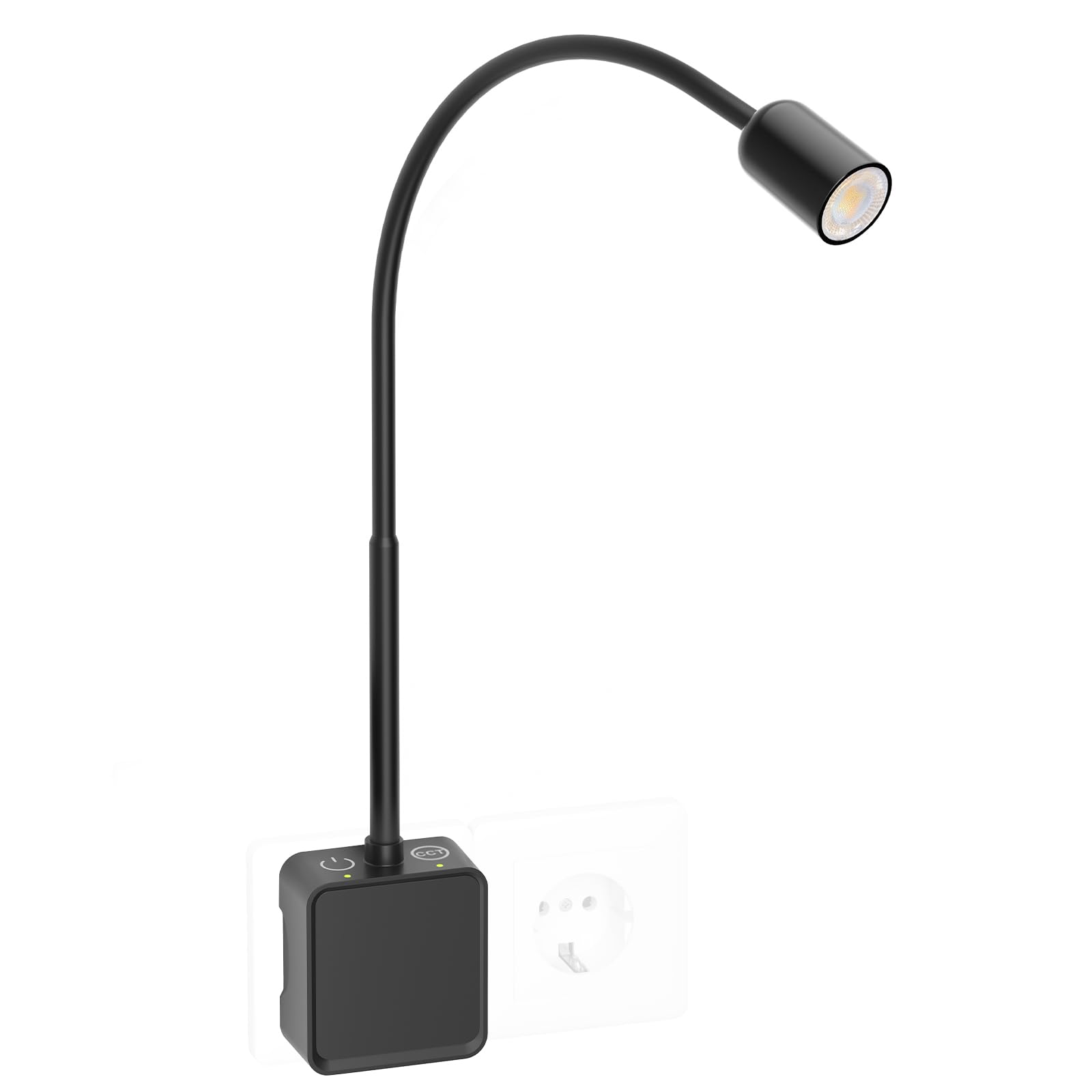 PRINCEWAY LED Steckdosenleuchte Dimmbar, Strahler Wandlampe Leselampe Wand Innen Schwarz mit Stecker für Schlafzimmer, Zwei Berührungsschalter, 3er Beleuchtungsfarb Modi, 50° Lichtwinkel