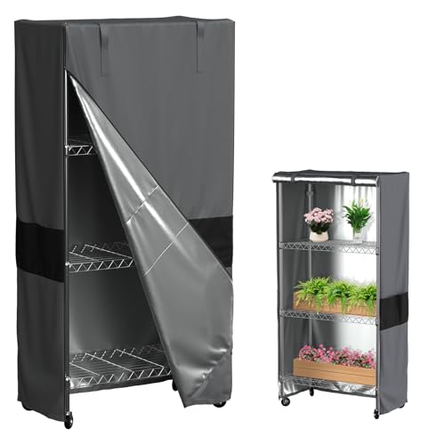 MOLLYAIR Multi-Use 600D Oxford Shelf Cover 36 x 18 x 54 Inches - Light-Blocking Plant Rack Shroud Dust Protector - Grey Black Two-Tone Enclosure for Indoor Gardening, 3D Printers, and Hobby Gear