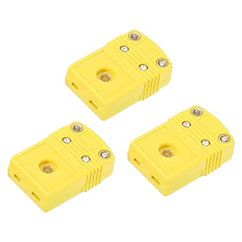 sourcing map K Tipo Termopar Cable Conectores Hembra Enchufe Adaptador Alta Temperatura 220°C (428°F) para Termopar Sensor Sonda Amarillo 3uds
