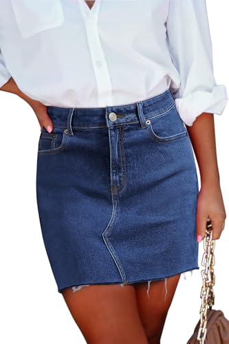 ZADORN Women's Denim Mini Skirts Stretchy High Waisted Casual Frayed Jean Skirt with Pockets
