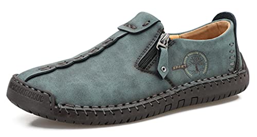 Minishion Anti Slip Shoes Men Zip Stitched Casual Slip ons 2102#