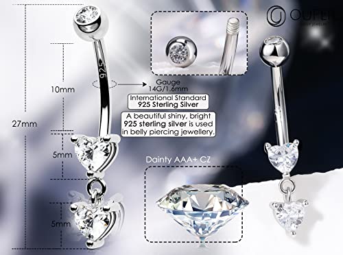 OUFER 14G Belly Rings, Dangle Belly Button Ring, 925 Sterling Silver Flower Belly Piercing Jewlery, Clear CZ Navel Piercing Jewelry for Women Men4