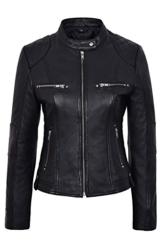 Veste en cuir nappa femme noir décontractée blouson motard coupe épaules tombantes tendance
